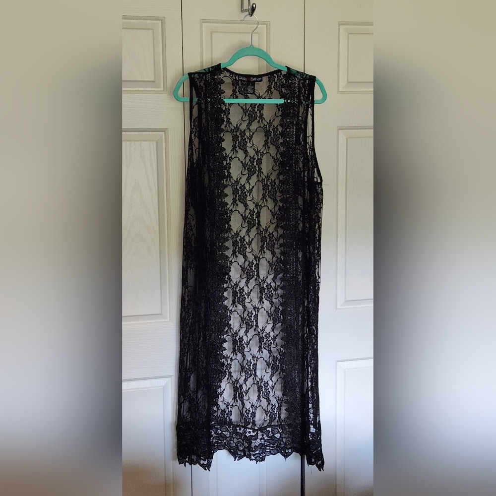 NWOT Junior's Long Lace Cover Up Vest Festival Princess CosPlay Poly Esther L